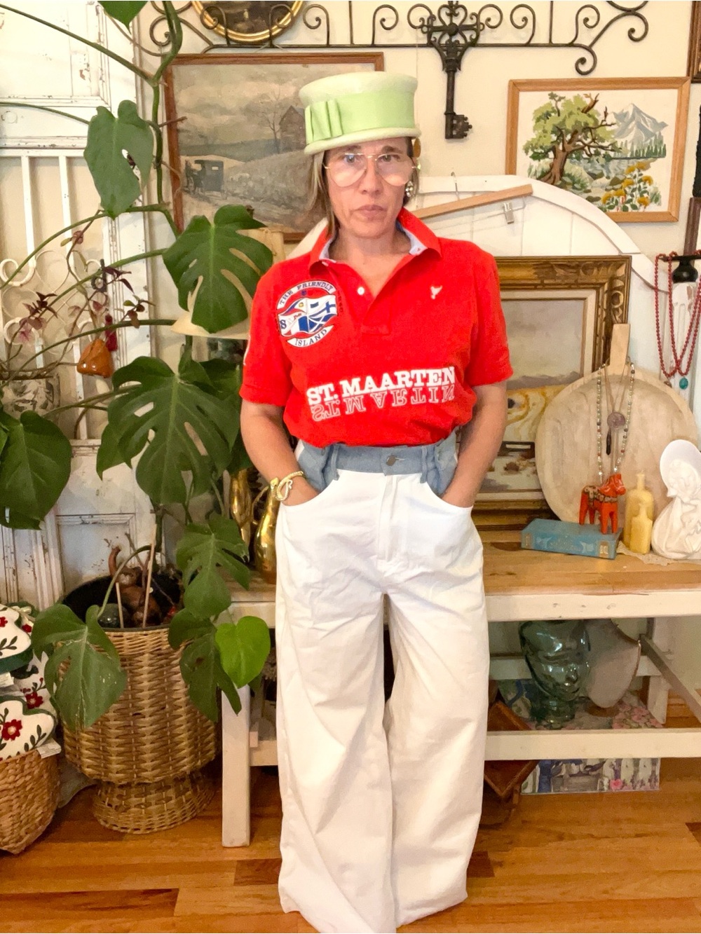 New! THIS ONE'S FOR YOU DENIM PANTS Two Tone Wide Leg White Jeans FREE MARKET